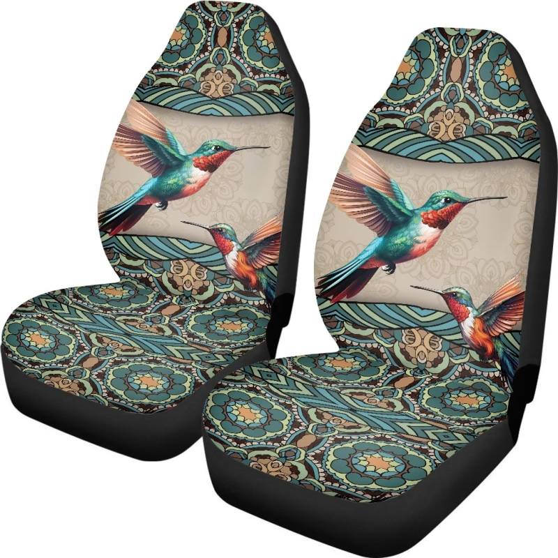 Talayituse Boho Kolibri Mandala Autositzbezug Blume Wasserdicht Automotive Dekoration Zubehör für Frauen Mädchen, Universal Vordersitzbezug für Autos SUV LKW 2 Stück von Talayituse