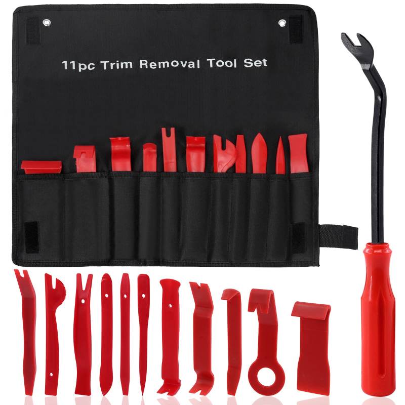 Tanstic 13Pcs Auto Trim Removal Tool Kit, Plastic No-Scratch Pry Tool Kit, Car Interior Trim Removal Tools, Fastener Remover, Car Door Panel Removal Tool with Storage Bag for Car Audio Radio (Red) von Tanstic