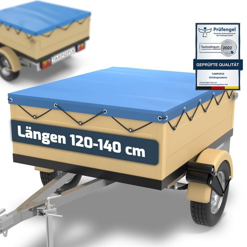 Tarpofix® Anhänger Plane 130 x 105 cm inkl. Planenseil | Anhängerplane Flachplane aus PVC PLANENMATERIAL | Verstärkte HP DDR Anhänger Plane für diverse PKW Hänger | Abdeckplane Anhänger Abdeckung Blau von Tarpofix