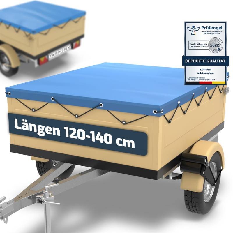 Tarpofix® Anhänger Plane 130x110 cm inkl. Planenseil | Anhängerplane Flachplane aus PVC PLANENMATERIAL | Verstärkte HP DDR Anhänger Plane für diverse PKW Hänger | Abdeckplane Anhänger Abdeckung | Blau von Tarpofix