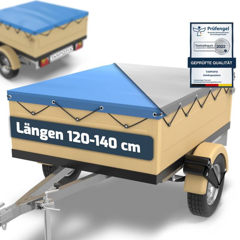 Tarpofix® Anhänger Plane 140 x 105 cm inkl. Planenseil | Anhängerplane Flachplane aus PVC PLANENMATERIAL | Verstärkte HP400 Anhänger Plane für DDR PKW Hänger | Abdeckplane Anhänger Abdeckung | Blau von Tarpofix
