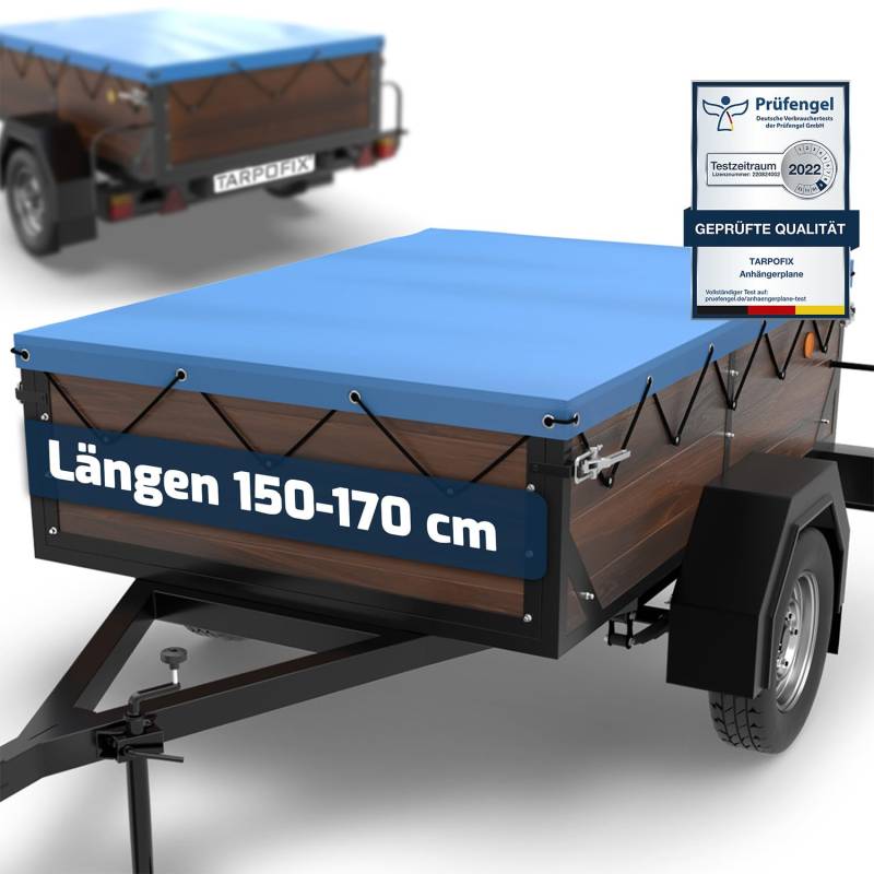 Tarpofix® Anhänger Plane 160 x 110 cm inkl. Planenseil | Anhängerplane Flachplane aus PVC PLANENMATERIAL | Verstärkte HP DDR Anhänger Plane für diverse PKW Hänger | Abdeckplane Anhänger Abdeckung Blau von Tarpofix