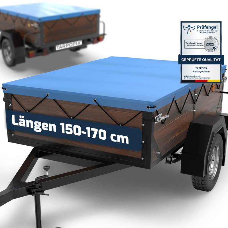 Tarpofix® Anhänger Plane 160x115 cm inkl. Planenseil | Anhängerplane Flachplane aus PVC PLANENMATERIAL | Verstärkte HP DDR Anhänger Plane für diverse PKW Hänger | Abdeckplane Anhänger Abdeckung | Blau von Tarpofix