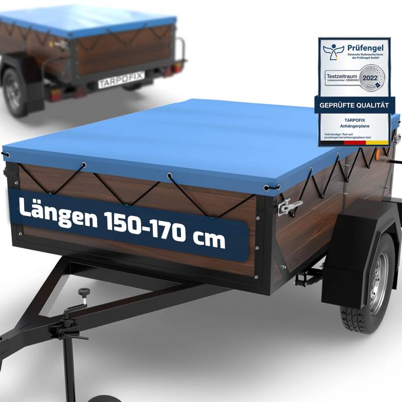 Tarpofix® Anhänger Plane 160x120 cm inkl. Planenseil | Anhängerplane Flachplane aus PVC PLANENMATERIAL | Verstärkte HP DDR Anhänger Plane für diverse PKW Hänger | Abdeckplane Anhänger Abdeckung | Blau von Tarpofix