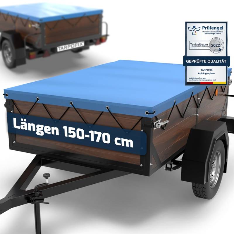 Tarpofix® Anhänger Plane 170x110 cm inkl. Planenseil | Anhängerplane Flachplane aus PVC PLANENMATERIAL | Verstärkte HP DDR Anhänger Plane für diverse PKW Hänger | Abdeckplane Anhänger Abdeckung | Blau von Tarpofix