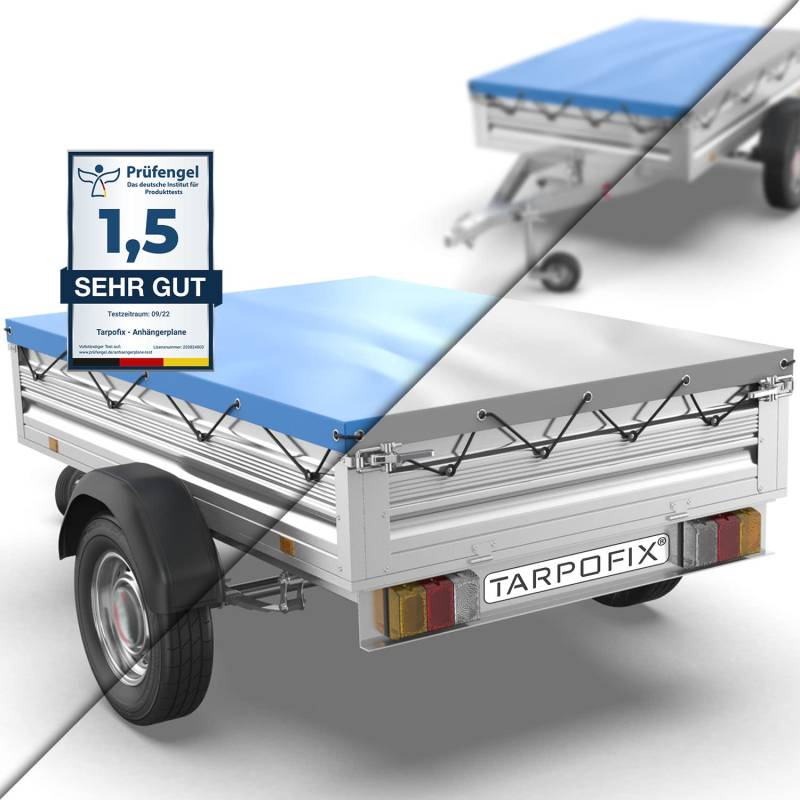 Tarpofix® Anhänger Plane 207x114 cm inkl. Planenseil | Anhängerplane Flachplane aus PVC PLANENMATERIAL | Verstärkte Stema Anhänger Plane für 750kg PKW Hänger | Abdeckplane Anhänger Abdeckung | Grau von Tarpofix