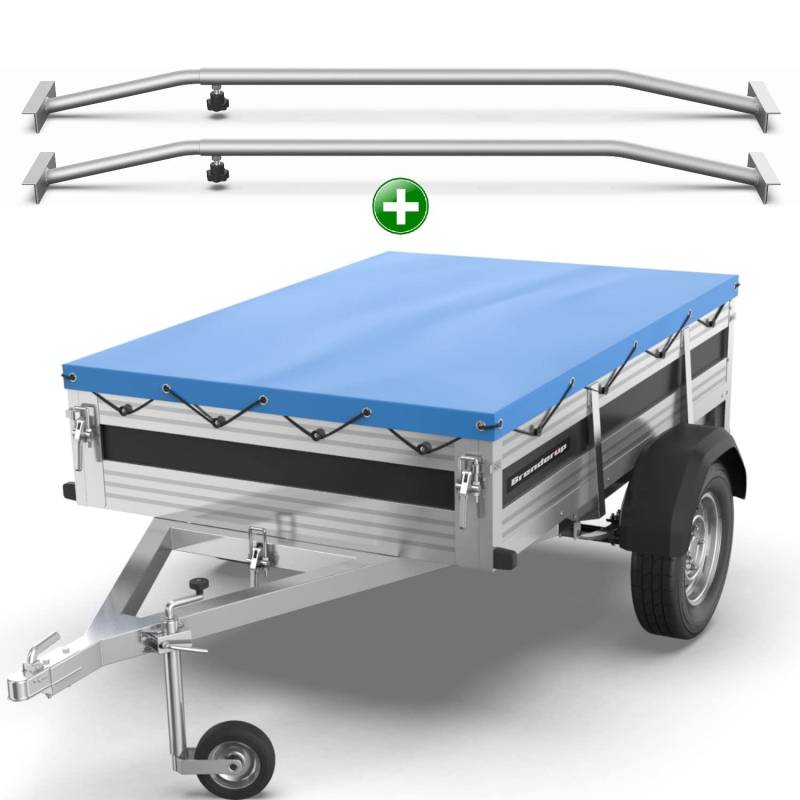 Tarpofix® Anhängerplane 209x134 mm + 2X Planenbügel | Anhänger Plane Flachplane aus PVC PLANENMATERIAL | Verstärkte Brenderup Anhänger Plane für 750kg PKW Hänger | Abdeckplane + Flachplanenbügel von Tarpofix