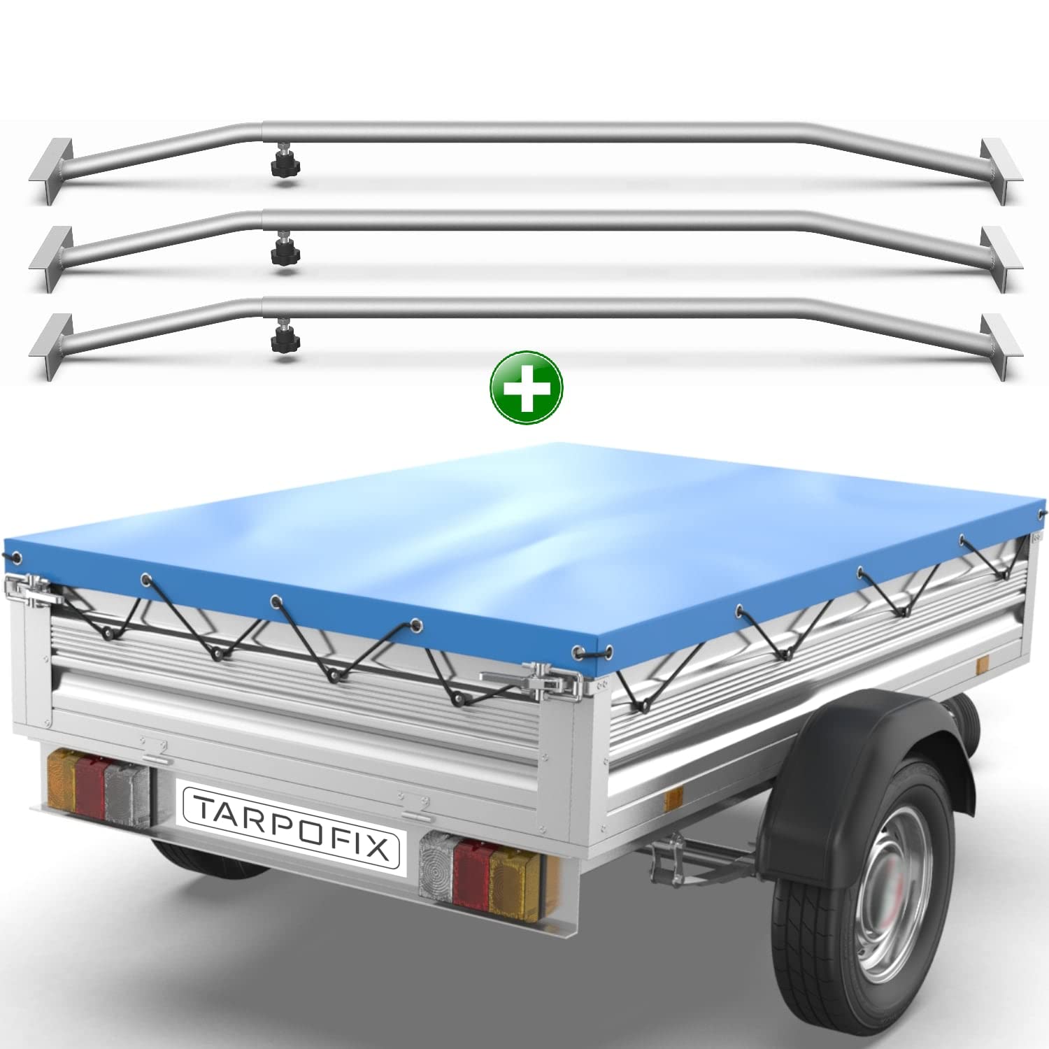 Tarpofix® Anhängerplane 2575x1345 mm + 3X Planenbügel | Anhänger Plane Flachplane aus PVC PLANENMATERIAL | Verstärkte Stema Anhänger Plane für 1300kg PKW Hänger | Abdeckplane + Flachplanenbügel von Tarpofix