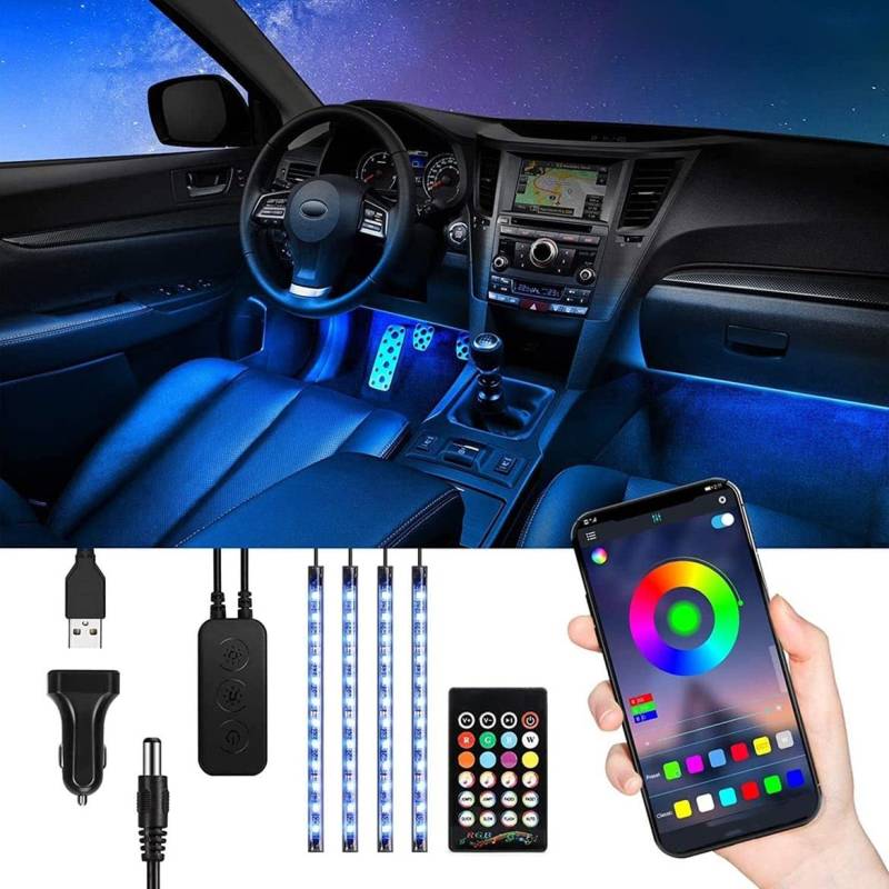 Tasmor LED Innenbeleuchtung Auto, USB Ambientebeleuchtung Mit APP, Wasserdicht Musik RGB Atmosphäre Licht, 12V 48 LED Strip Mit Zigarettenanzünder von TASMOR