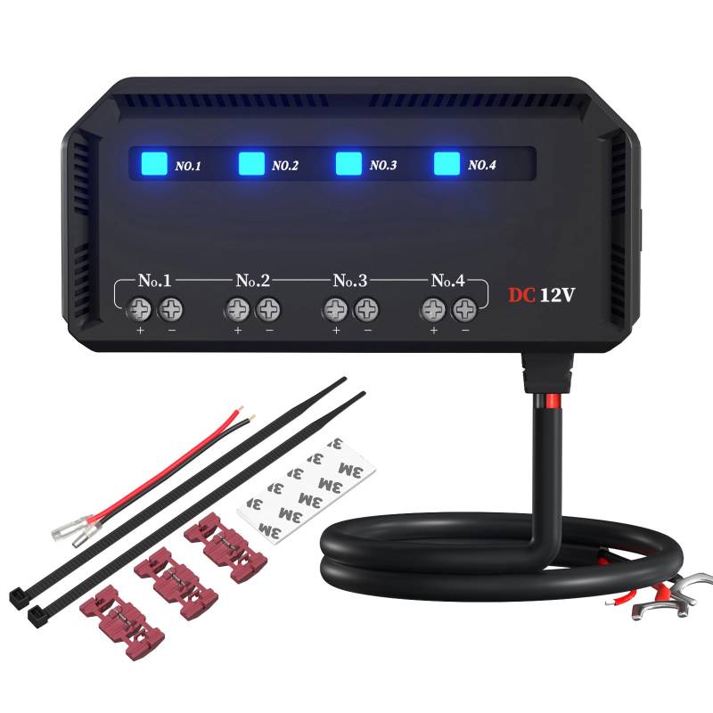 12v KFZ Sicherungskasten mit Relais, Universal 12v Sicherungskasten auto mit LED-Warnanzeige 4 Fach Sicherungshalter Sicherungsblock für Motorrad, Auto, LKW, Scheinwerfer, Navigation, Marine, SUV von Tawveml