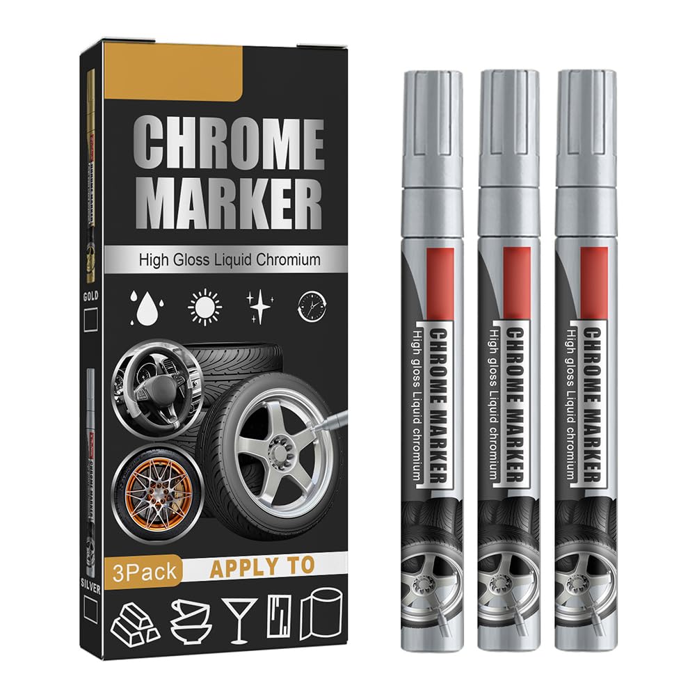 Chrom Lackstift Hochglanz,Kratzer Entferner Auto, Lackausbesserungsstift, 3 Stück Auto-Reparatur-Lack-Kratzer-Entferner-Lackstift Hochglanz-Flüssigkeits-Chrom-Marker Chrom-Markierungsstift von Tbest