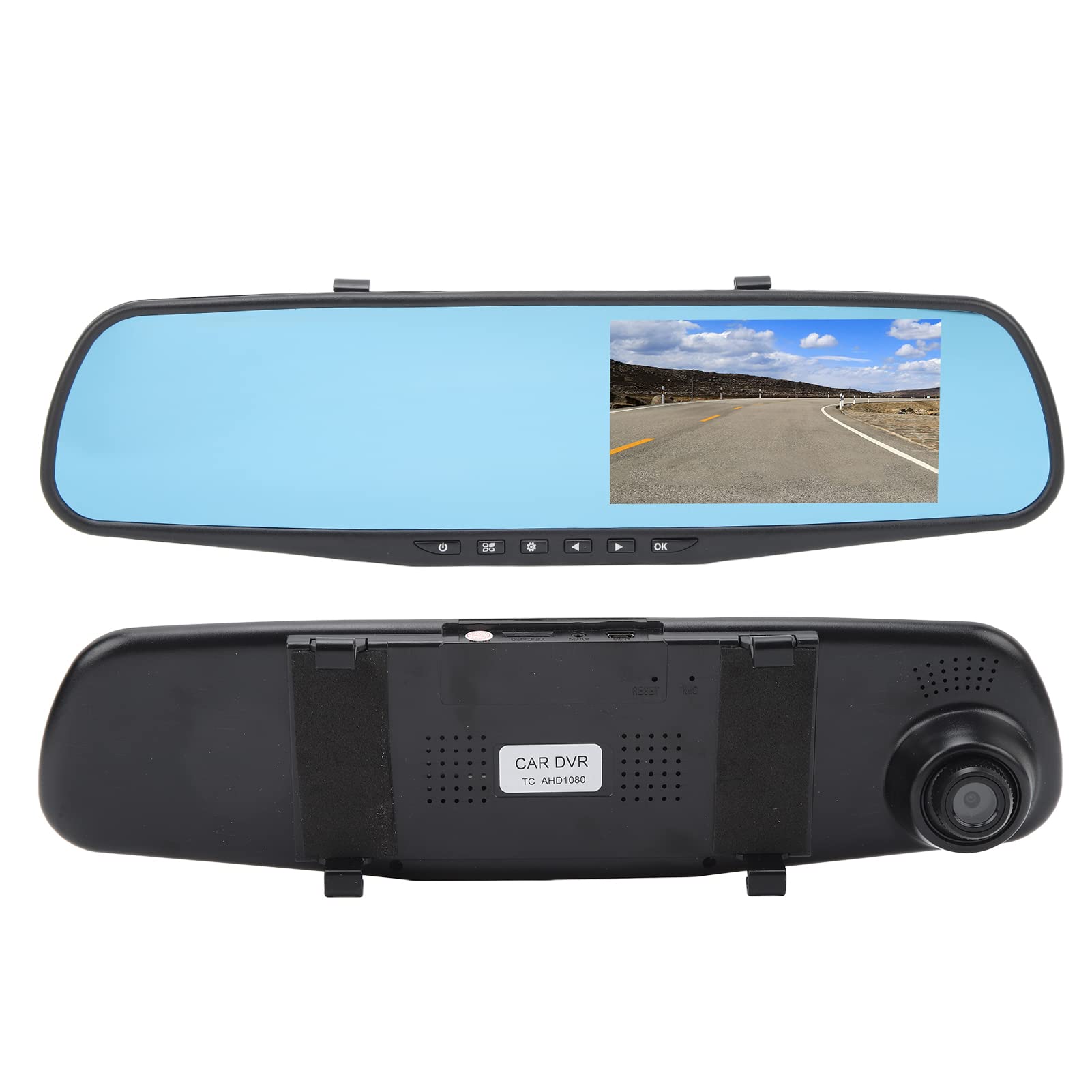Dual-Dash-Kamera, 4,3-Zoll-Spiegel-Dashcam 1080P HD Dual-Objektiv Blendfreier Parkmonitor Intelligente Rückspiegelkamera (Mit 64g Speicherkarte) von Tbest