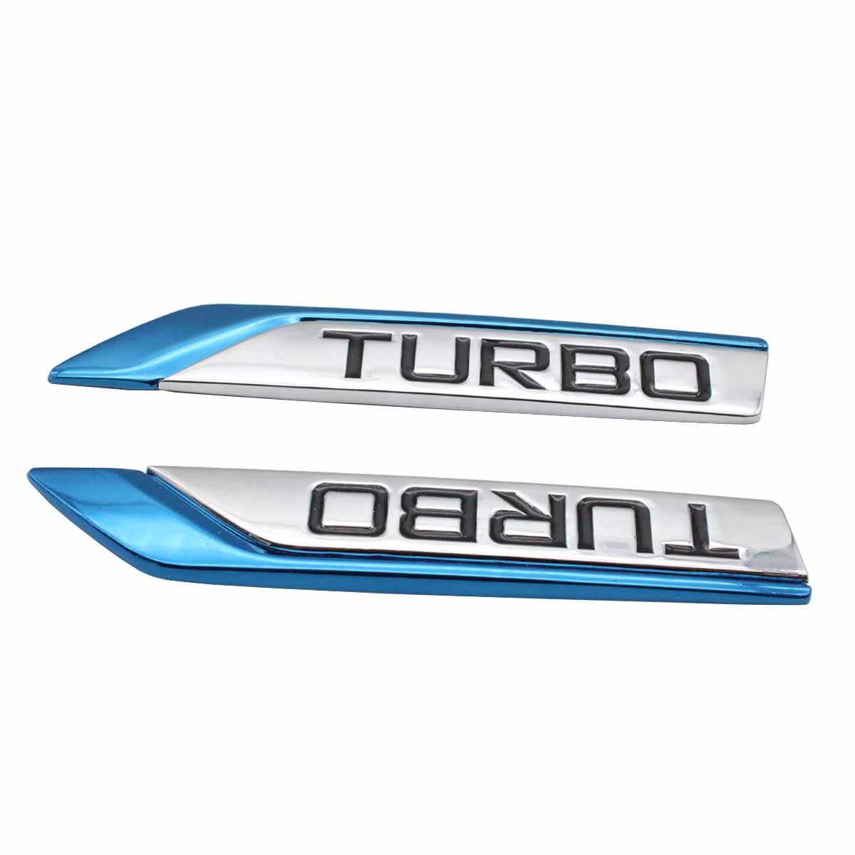 1Pair 3D Metal Turbo Car Side Fender Rear Trunk Sticker Emblem Badge (Blau) von Tcare