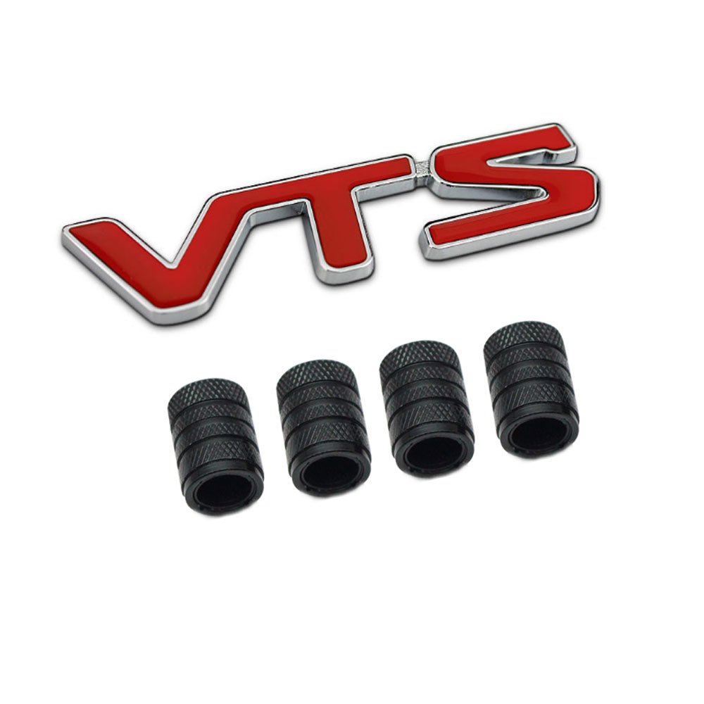 3D Metall VTS Logo Auto Abzeichen Emblem Aufkleber + 4 Stücke Rändelte Stil Mit Kunststoffkern Ventilkappen für Universal Car Styling Dekorative Accessoires (2) von Tcare