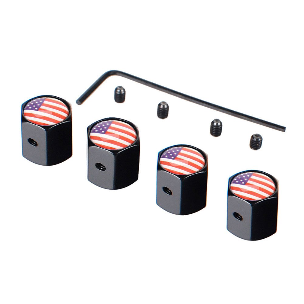 4 Teile/Satz Klassische US Flagge diebstahl Chrom Auto Rad Reifen Ventilkappe Für Auto/Motorrad, luftdicht Und Schutz Ihr Ventilschaft (Schwarz) von Tcare