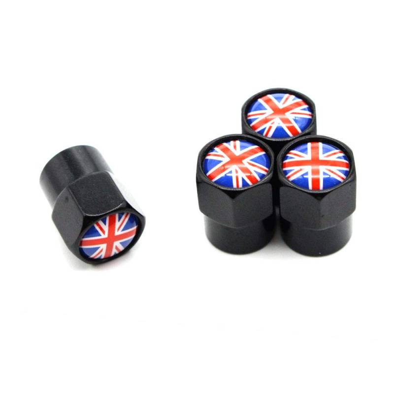 4 Teile/Satz Reifen Ventil Staubkappen England Britische Nationalflagge Aluminiumlegierung/Kupfer (Schwarz) von Tcare