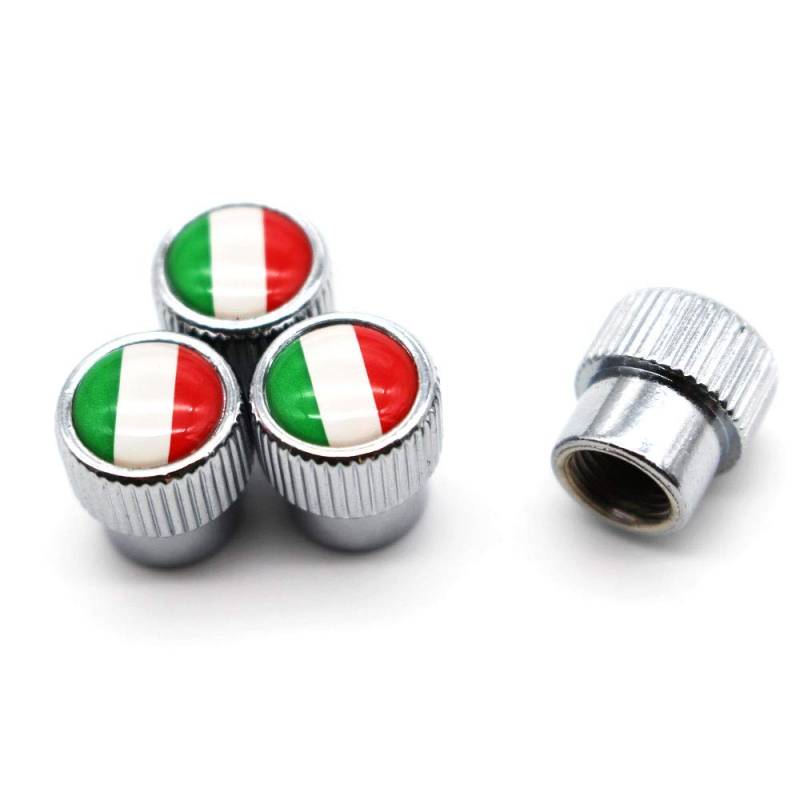 4 Teile/Satz Reifen Ventil Staubkappen Italien Nationalflagge Zinklegierung für Auto, Fahrrad, Motorrad (Silber) von Tcare