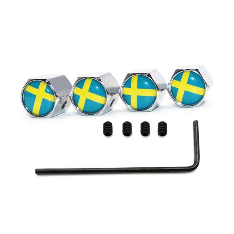 5 Teile/Satz Zink-Legierung diebstahl Schweden Nationalflagge Reifen Ventilkappe Reifen Rad Stem Luftventilkappen für Auto Autos (Silber) von Tcare
