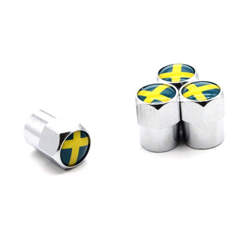 Schweden Nationalflagge Reifen Ventil Staubkappen Staubdicht Reifen Kappe Ventilschaftkappen für Autos, 4 Teile/Satz (Silber) von Tcare