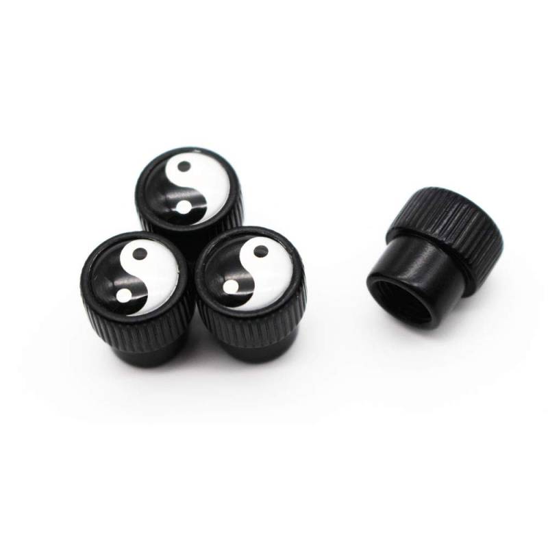 Tai-Chi Style Reifenventil Staubschutzkappen Staubdichte Reifenventilkappen für Autos, 4 Teile/Satz (Schwarz) von Tcare