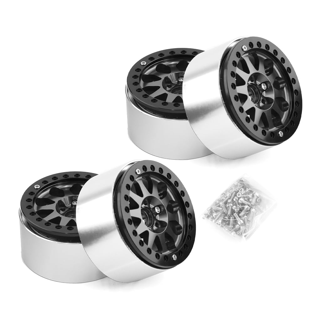 Tdkjfoutr 2,2-Beadlock-Radfelgen Aus Robuster Legierung für 1:10 RC Crawler SCX10-4 4-Teiliges Set Silber Ersatzteile Zubehör von Tdkjfoutr
