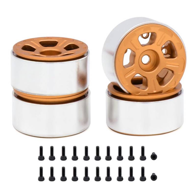 Tdkjfoutr 4 STÜCKE 1,0 Metallfelgen für 1/24 1/18 RC Crawler Car Axial SCX24 AX24 FCX24 Enduro24 TRX4M, Breit 5-Speichen Orange von Tdkjfoutr