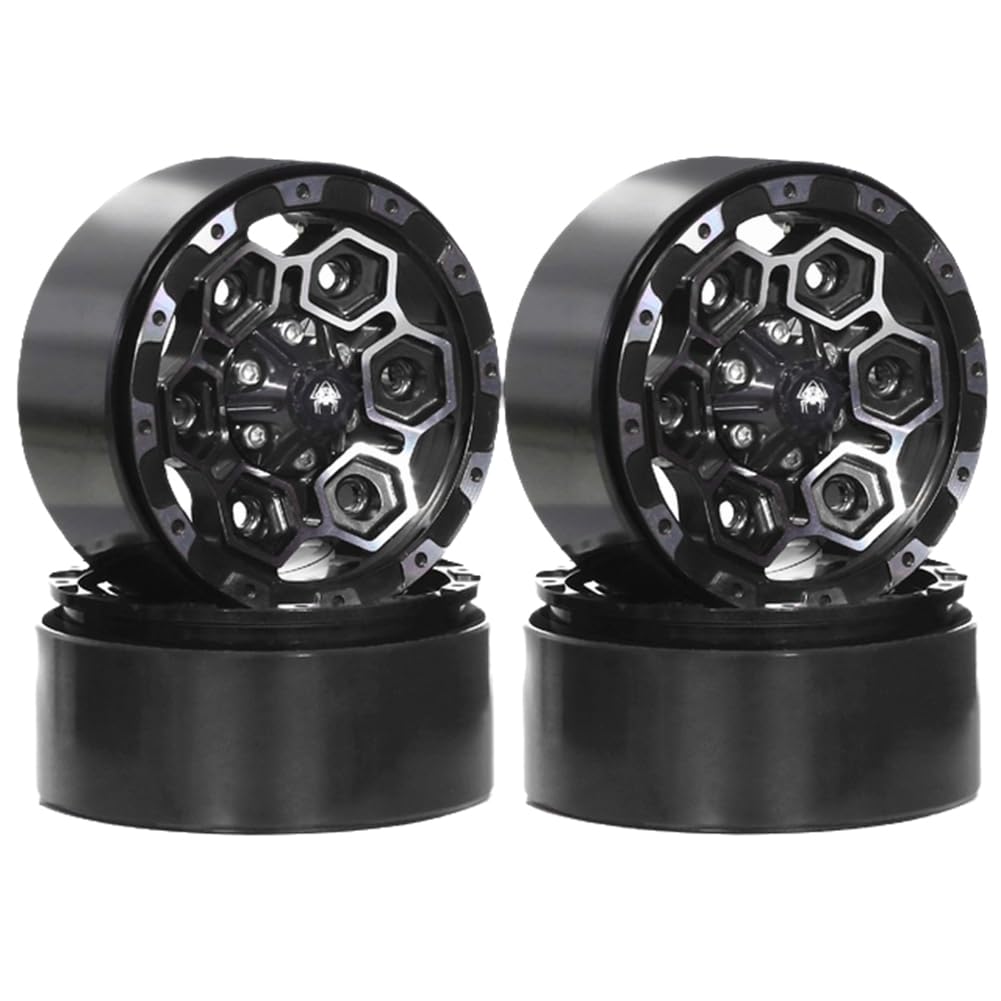 Tdkjfoutr 4 Stück 1,9 Beadlock-Felgenradnaben Aus Metall für 1/10 RC Crawler Car für Axial SCX10 Pro Capra TRX4 /D90 Redcat Schwarz von Tdkjfoutr