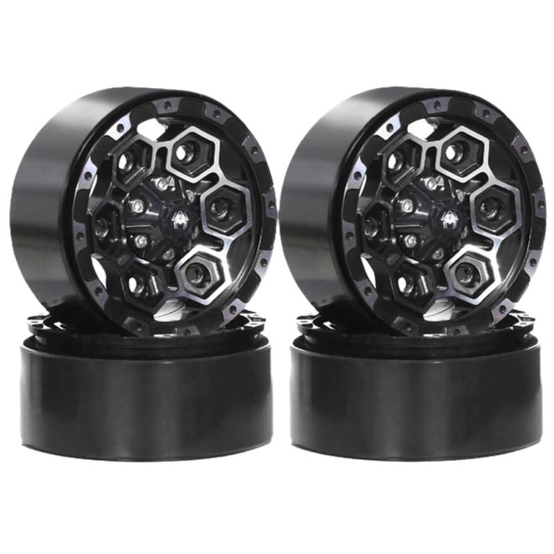 Tdkjfoutr 4 Stück 1,9 Beadlock-Felgenradnaben Aus Metall für 1/10 RC Crawler Car für Axial SCX10 Pro Capra TRX4 /D90 Redcat Schwarz von Tdkjfoutr