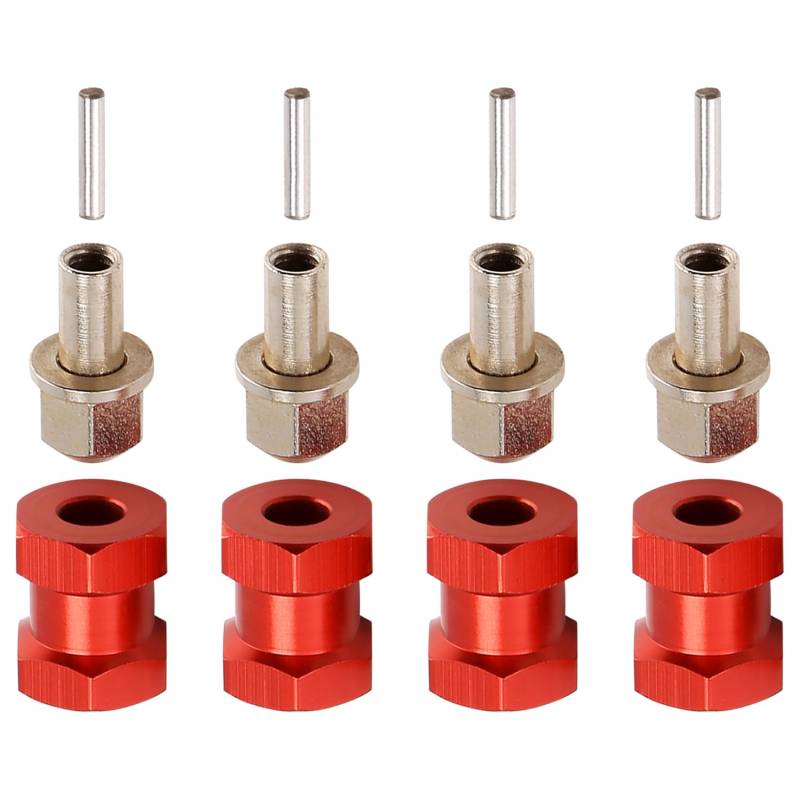 Tdkjfoutr 4 Stück 12 mm Sechskant-Radnaben-Antriebsadapter 15 mm Verlängerungs-Kombinationskupplung für 1/10 RC Car Crawler SCX10 D90, Rot von Tdkjfoutr