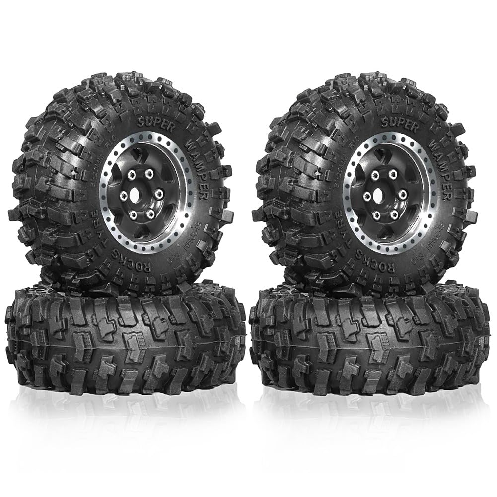 Tdkjfoutr 4 Stück 51 mm 1,0 Metall-Beadlock-Radreifensatz für 1/18 1/24 RC Crawler Car TRX4M SCX24 AX24 FCX24 Upgrade-Teile Schwarz von Tdkjfoutr