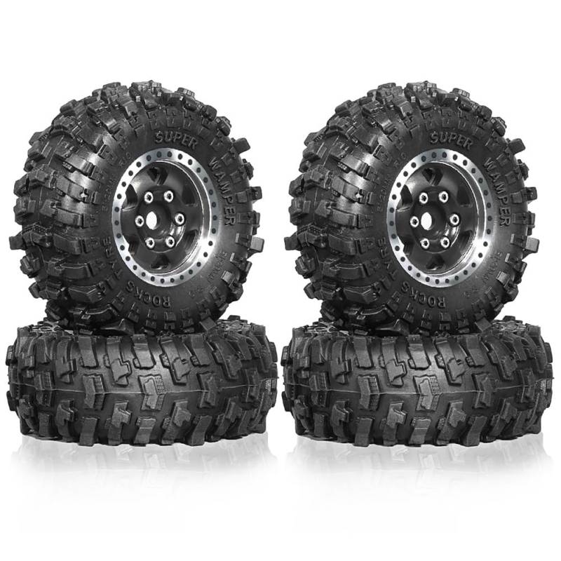 Tdkjfoutr 4 Stück 51 mm 1,0 Metall-Beadlock-Radreifensatz für 1/18 1/24 RC Crawler Car TRX4M SCX24 AX24 FCX24 Upgrade-Teile Schwarz von Tdkjfoutr