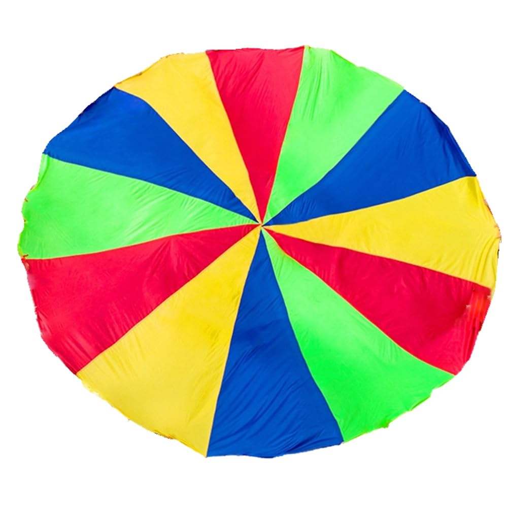 Tdkjfoutr 6 Meter Langes Fallschirmspiel für Kinder, Regenbogen-Stoffspiel, Partymatte mit Griffen, Spieldecke für Kinder im Freien von Tdkjfoutr