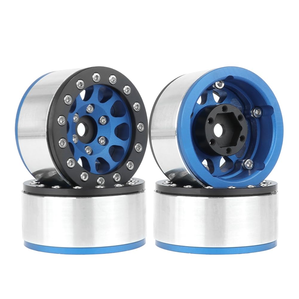 Tdkjfoutr Blaue Schwarze Felge 4 Stück 1,55 Metallrad Modellautoteile für Axial SCX10 Ghost TRX4 TRX6 D90 1/10 RC Crawler Auto von Tdkjfoutr
