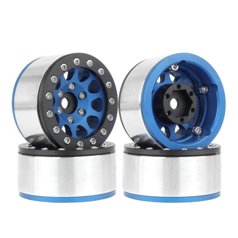 Tdkjfoutr Blaue Schwarze Felge 4 Stück 1,55 Metallrad Modellautoteile für Axial SCX10 Ghost TRX4 TRX6 D90 1/10 RC Crawler Auto von Tdkjfoutr