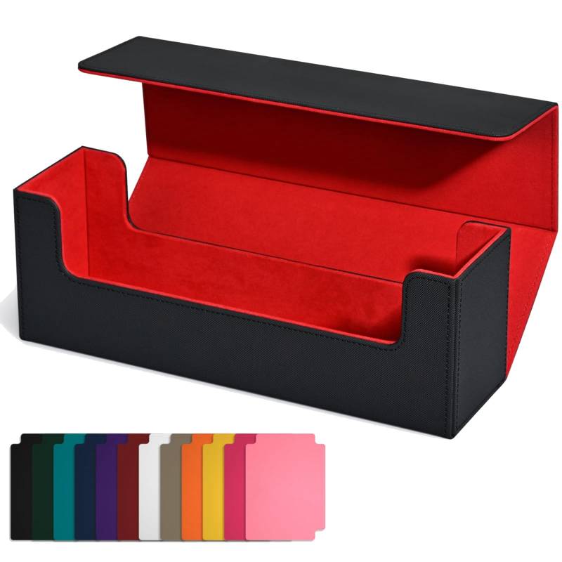 Tdkjfoutr Kartendeck-Aufbewahrungsbox, Magnetverschluss, Kartenhalter für Magnetische Spielkarten, Schwarz + Rot von Tdkjfoutr