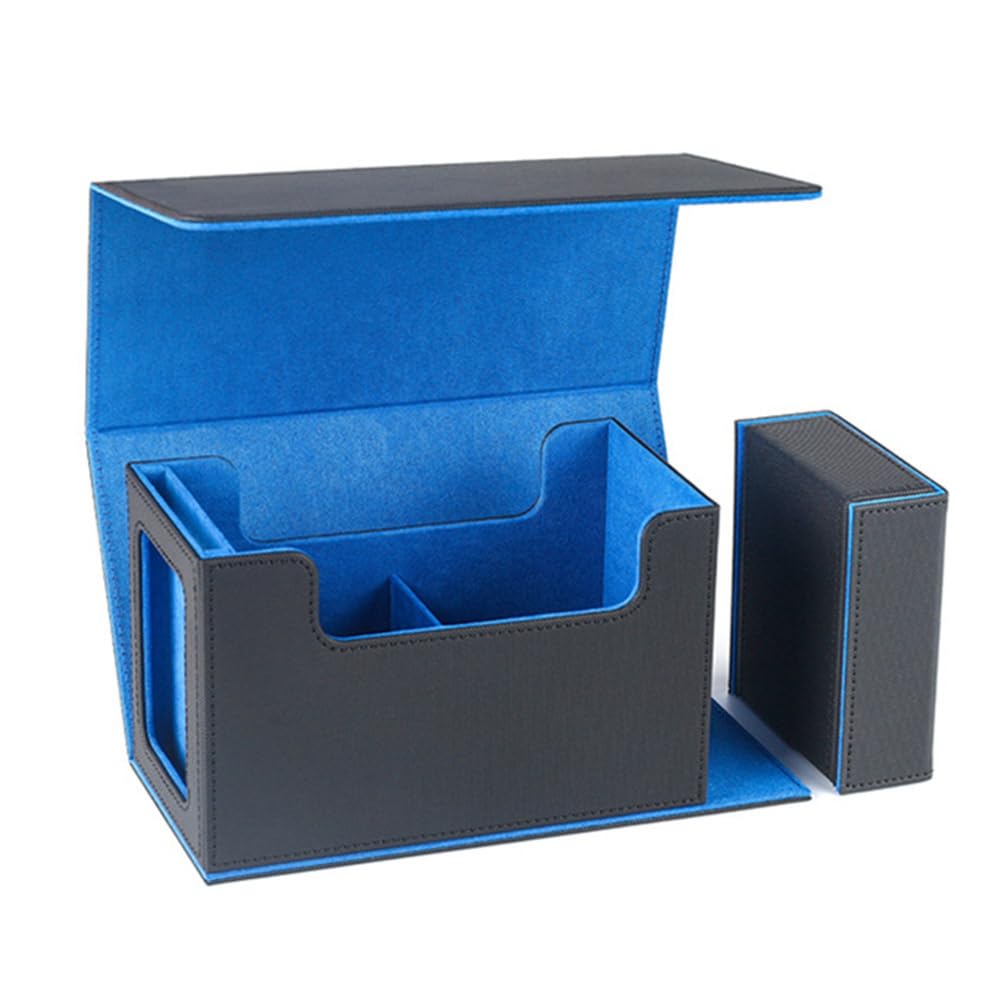 Tdkjfoutr Kartenspielbox mit Sichtfenster, Kartenspielhülle mit Würfelfach, Kartenaufbewahrungsbox, 35pt Magnetischer Kartenhalter, Blau von Tdkjfoutr