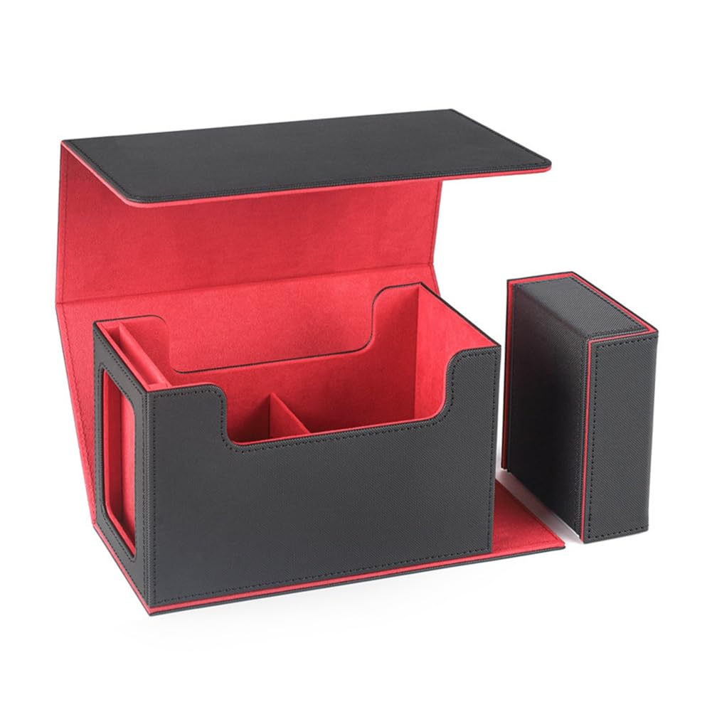Tdkjfoutr Kartenspielbox mit Sichtfenster, Kartenspielhülle mit Würfelfach, Kartenaufbewahrungsbox, 35pt Magnetischer Kartenhalter, Rot von Tdkjfoutr