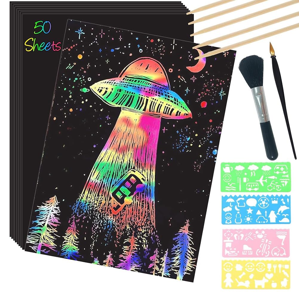Tdkjfoutr Kratzpapier-Kunstset, Ersatzteile, 50 Blatt, 20,3 X 27,9 Cm, Regenbogenbeschichtetes Kratzbrett, Großes Kratzpapier mit Holzstiften und Schablonen Tdkjfoutr Kratzpapier-Kunstset, Ersatzteile, 50 Blatt, 20,3 X 27,9 Cm, Regenbogenbeschichtetes Kratzbrett, Großes Kratzpapier mit Holzstiften und Schablonen von Tdkjfoutr