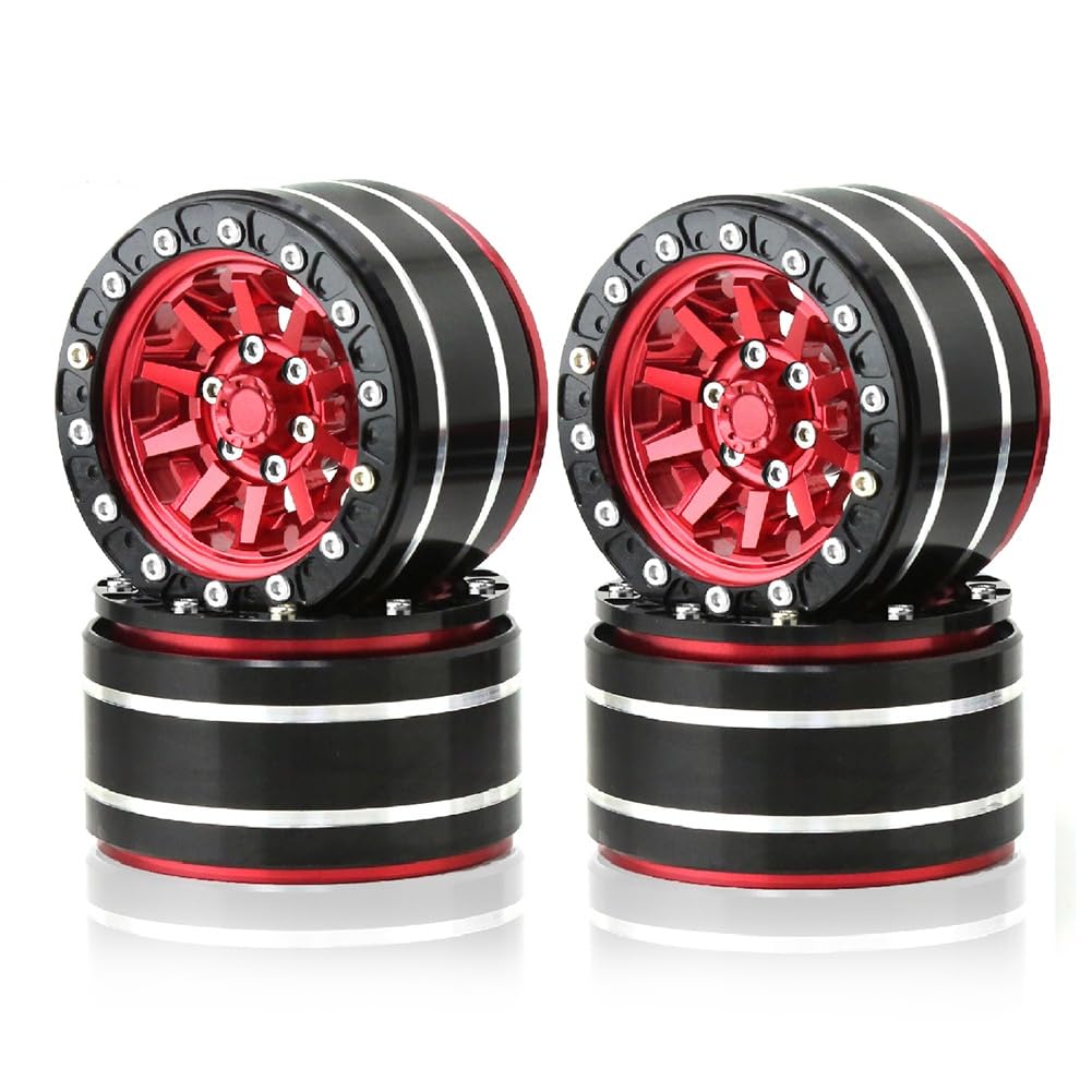 Tdkjfoutr Metall 1,9 Beadlock Felge Außendurchmesser 55 mm für RC 1/10 12 mm Hex Crawler Auto Axial SCX10 90047 CC01 TRX4, Rot 4PCS Teile Zubehör von Tdkjfoutr
