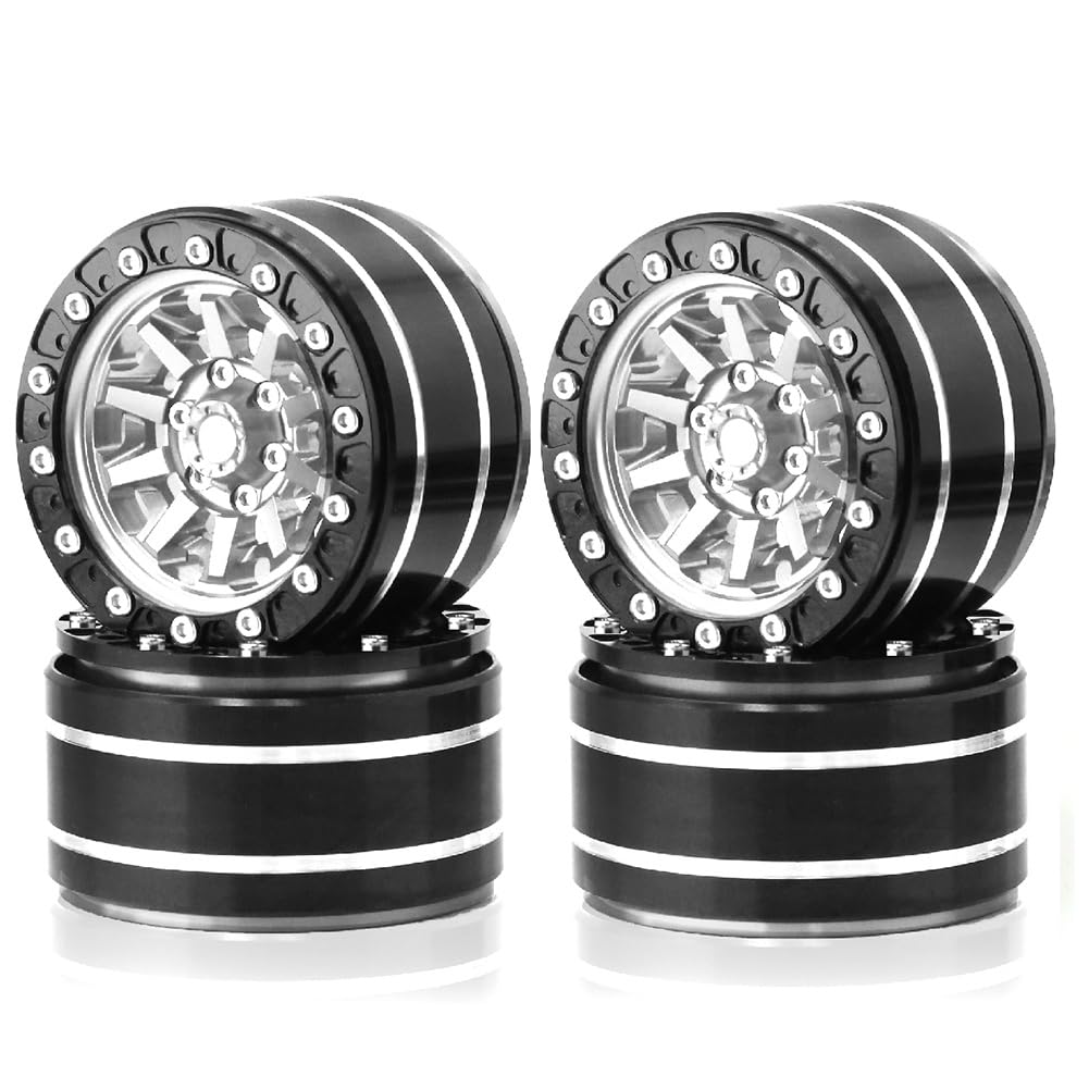 Tdkjfoutr Metall 1,9 Beadlock Felge Außendurchmesser 55 mm für RC 1/10 12 mm Hex Crawler Auto Axial SCX10 90047 CC01 TRX4, Silber 4PCS Ersatzteile Zubehör von Tdkjfoutr
