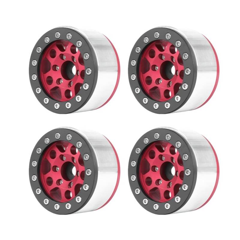 Tdkjfoutr Rot-Schwarzer, 1,55 Metallrad für 1/10 RC Crawler Fahrzeug Axial SCX10 Ghost TRX4 TRX6 D90 4WD von Tdkjfoutr