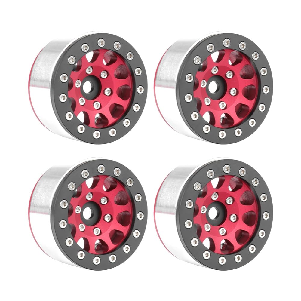 Tdkjfoutr Roter Schwarzer 4 Stück 1,55 Metallrad Modellautoteile für Axial SCX10 Ghost TRX4 TRX6 D90 1/10 RC Crawler Auto von Tdkjfoutr