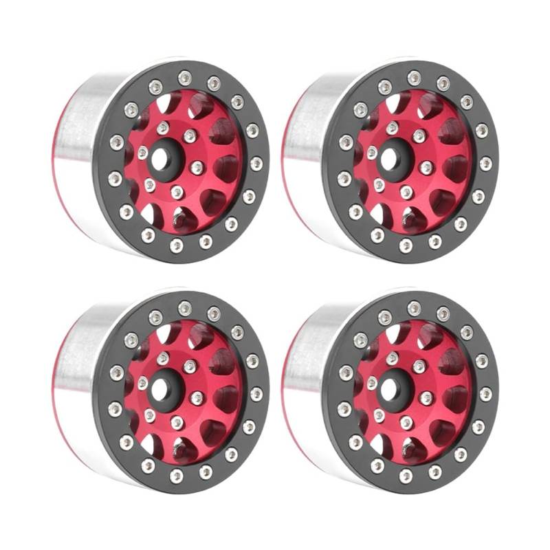 Tdkjfoutr Roter Schwarzer 4 Stück 1,55 Metallrad Modellautoteile für Axial SCX10 Ghost TRX4 TRX6 D90 1/10 RC Crawler Auto von Tdkjfoutr