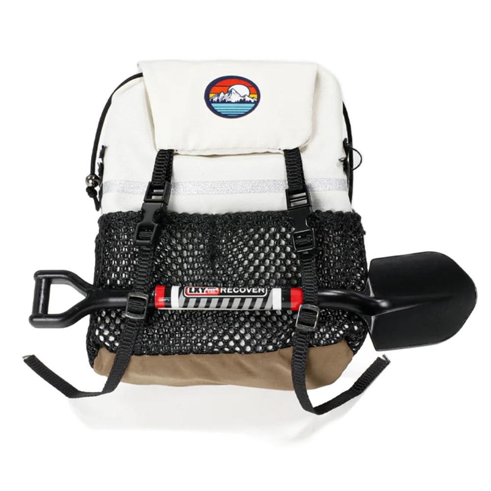 Tdkjfoutr Simulation Rucksack Schaufel Aufbewahrungstasche Gepäcktasche Handtasche Dekoration für 1/8 1/10 RC Crawler Auto, Weiße Tasche + Schaufel von Tdkjfoutr
