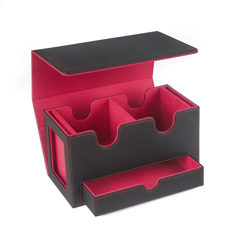 Tdkjfoutr Tragbare Aufbewahrungsbox für Magnetische Spielkarten, Schubladen-Aufbewahrungsbox mit Sichtfenster, Kartenhalter für Spielkarten, Rot von Tdkjfoutr