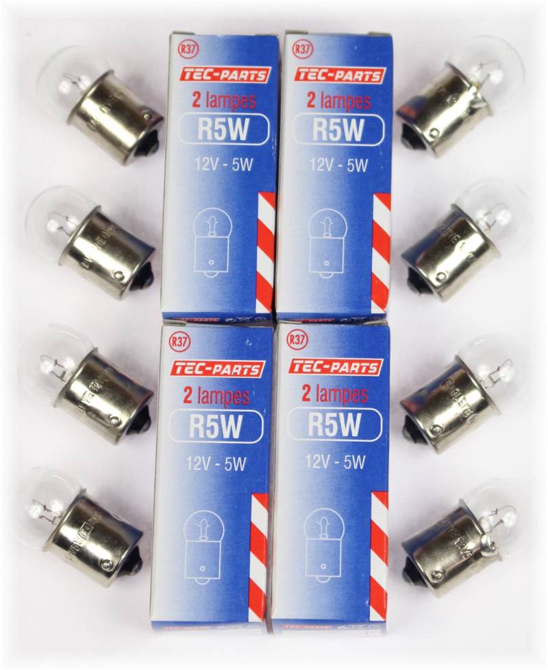 4Set=8St. Birne R5W 12V 5W Glühlampe 12931 Rücklich BA15S G18,5 von TecParts