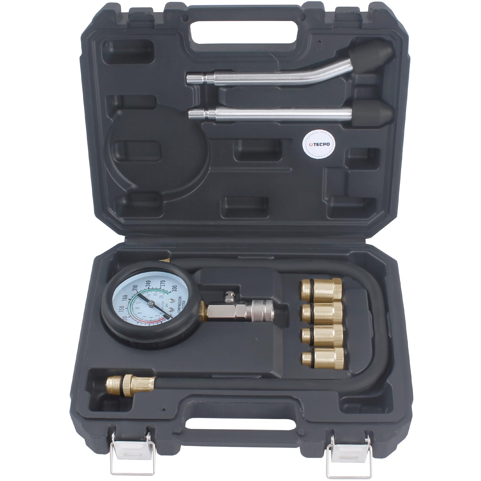 TECPO Kompressionsprüfer Set 8-TLG 0-20 Bar 300 psi, für Benzinmotoren, inkl. Adapter M10, M12, M14, M18, Druckablassventil, 490 mm Schlauch, Manometer Ø 65 mm, +/- 3% Genauigkeit, Prüfer, Tester TECPO Kompressionsprüfer Set 8-TLG 0-20 Bar 300 psi, für Benzinmotoren, inkl. Adapter M10, M12, M14, M18, Druckablassventil, 490 mm Schlauch, Manometer Ø 65 mm, +/- 3% Genauigkeit, Prüfer, Tester von TECPO