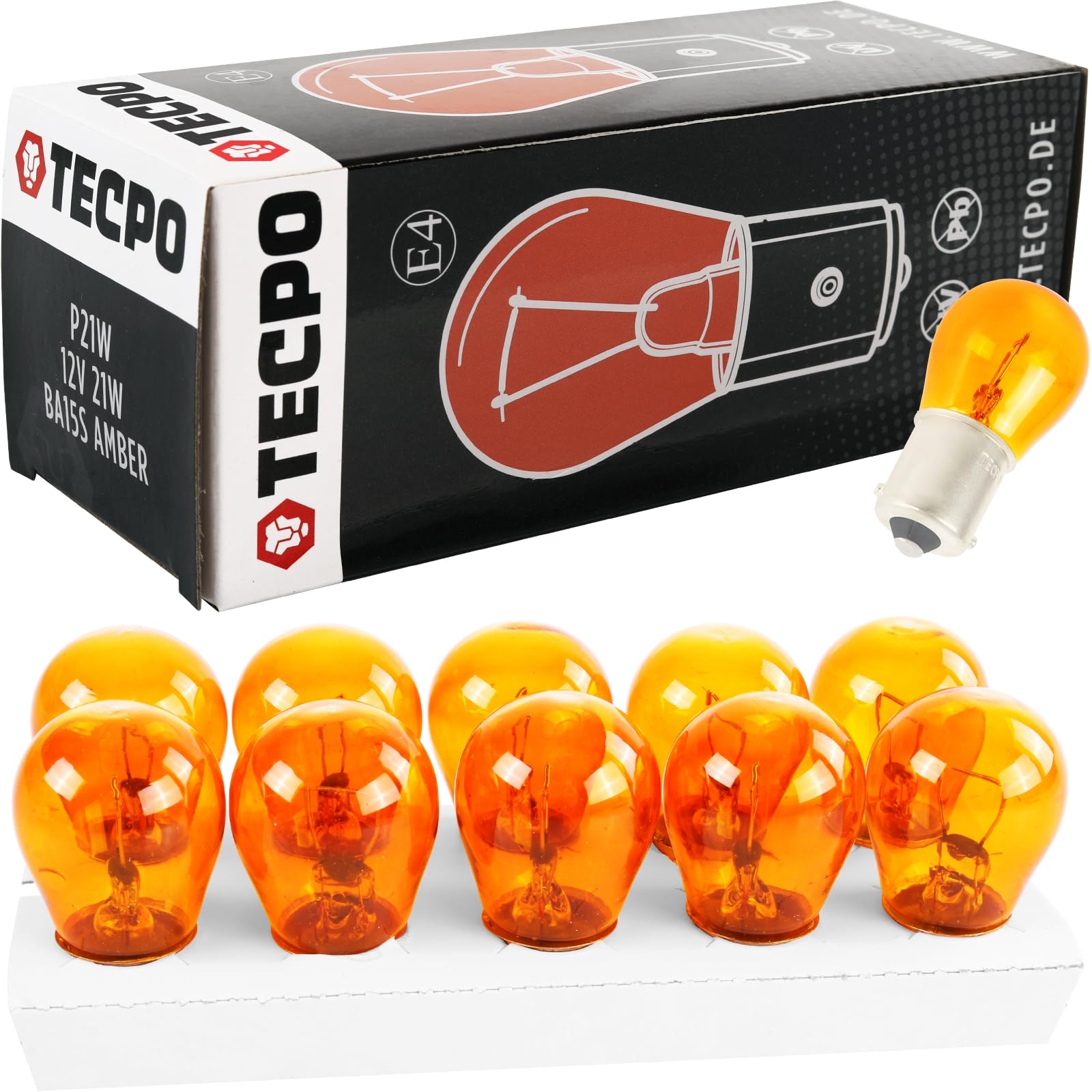 TECPO 10x Blinker Birne PY21W 12V 21W Kugellampe BA15S Blinkerbirnen Autolampe von TECPO