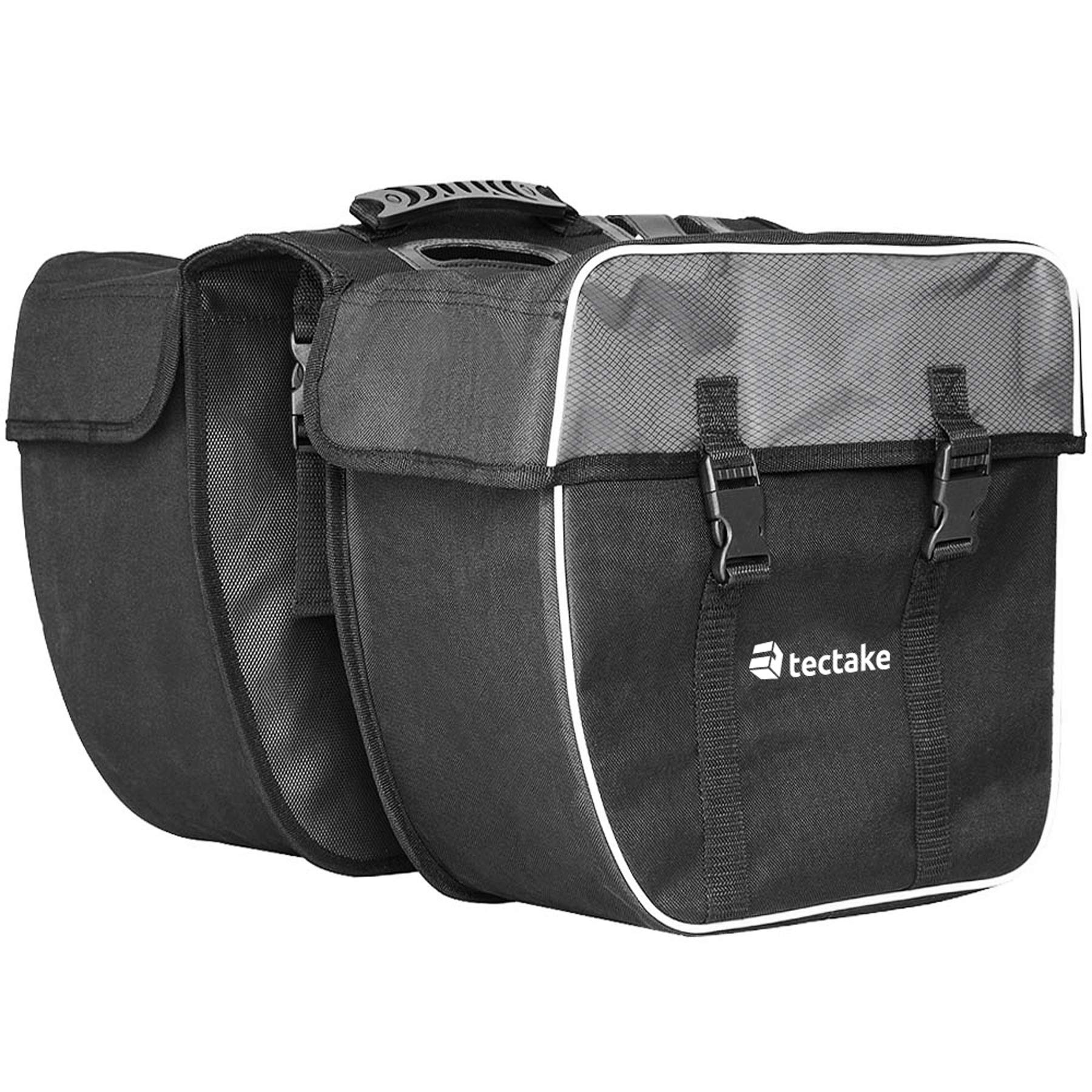 tectake 401616 Gepäckträgertasche für Fahrrad, 35 L, Fahrradtasche für den Gepäckträger, wasserabweisendes PVC, Doppeltasche mit Reflektorstreifen und Tragegriff von tectake