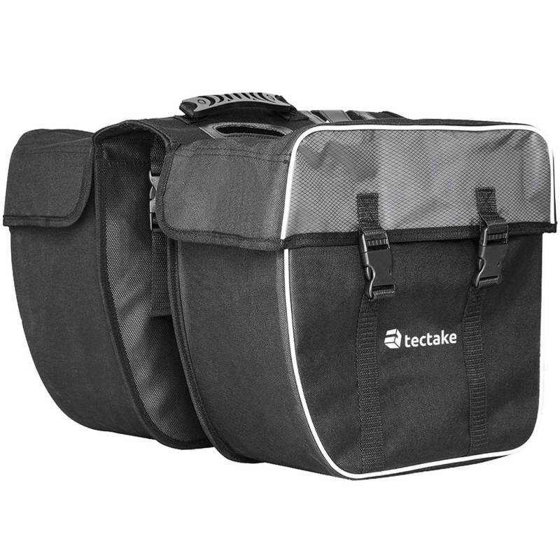tectake 401616 Gepäckträgertasche für Fahrrad, 35 L, Fahrradtasche für den Gepäckträger, wasserabweisendes PVC, Doppeltasche mit Reflektorstreifen und Tragegriff von tectake